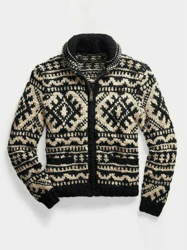 Jacquard Knitted Men Cardigan Sweater