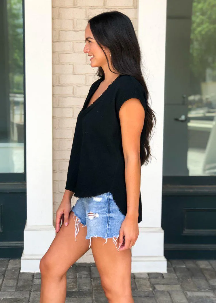 Karlie Amelia Gauzy V-neck Top - Black-***FINAL SALE***