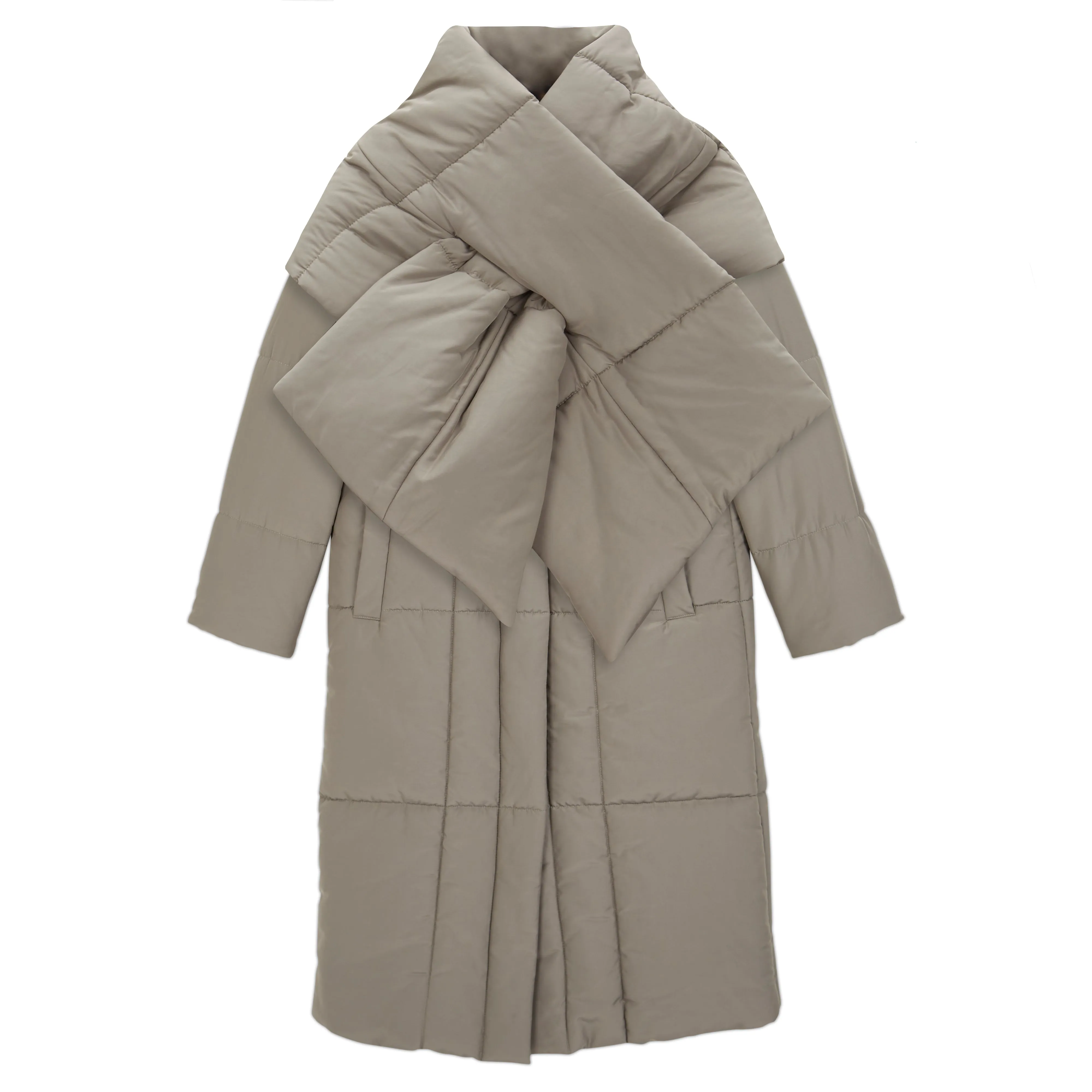 Khaki Scarf Padded Coat