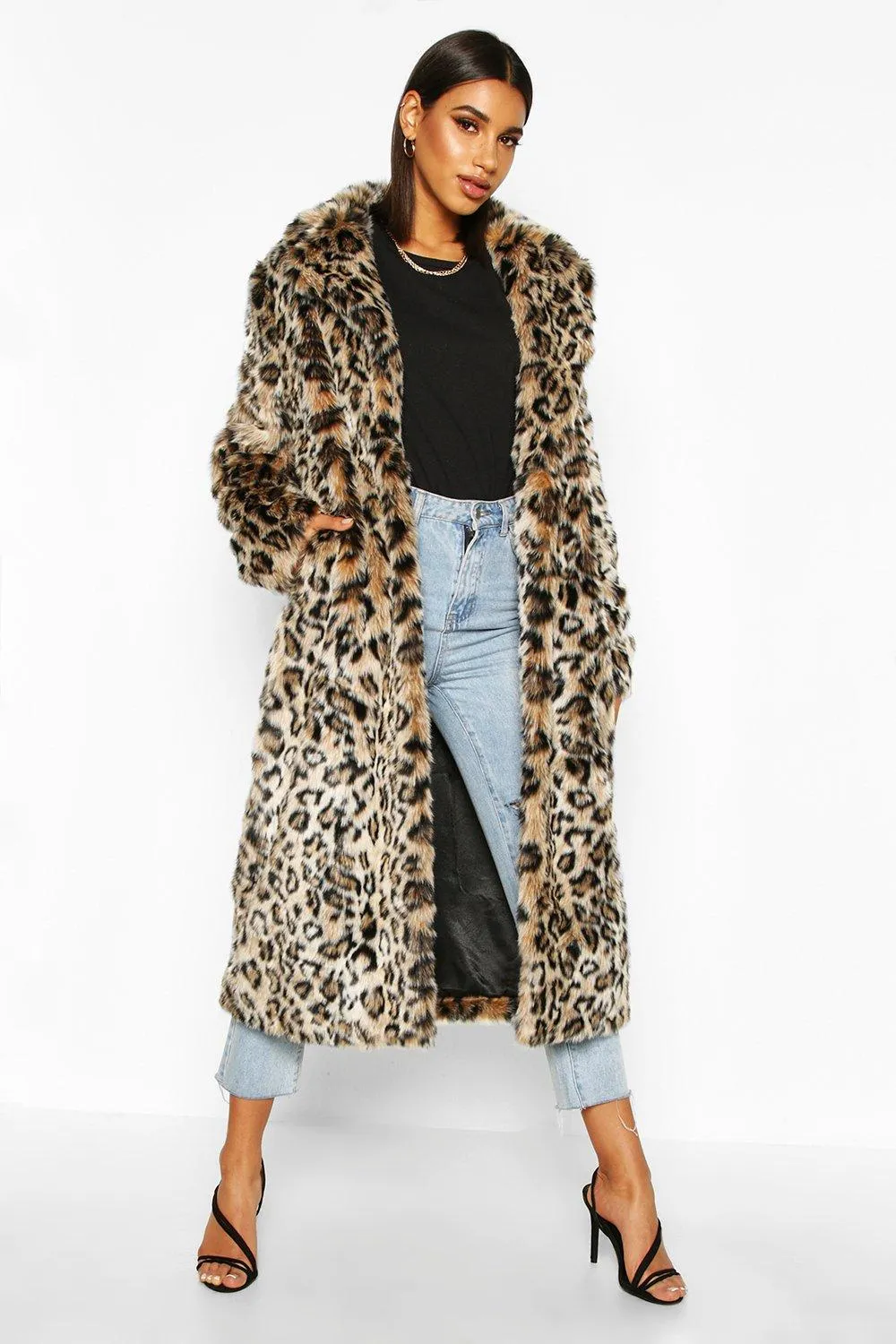 Leopard Faux Fur Longline Coat