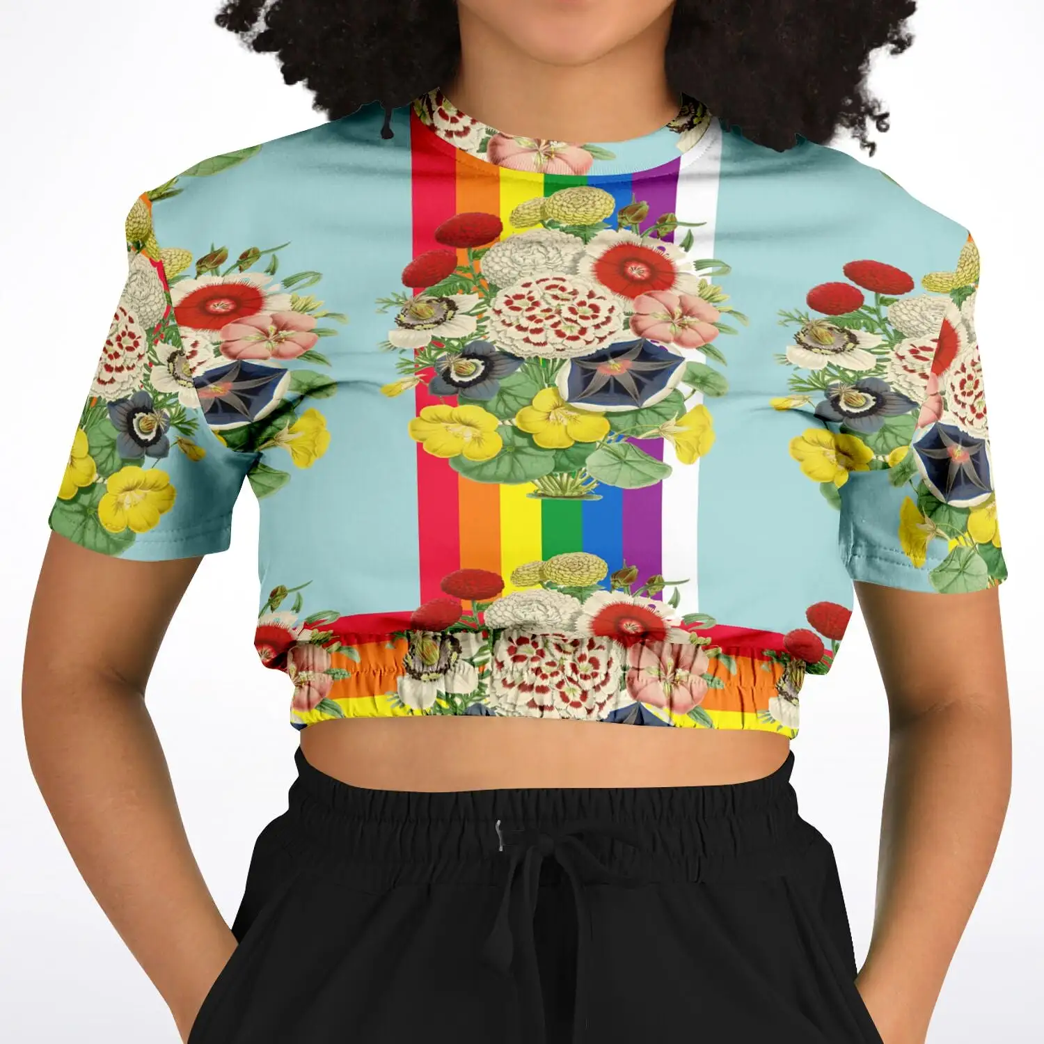 Life in Technicolor Short Sleeve Cropped Eco-Poly Sweater