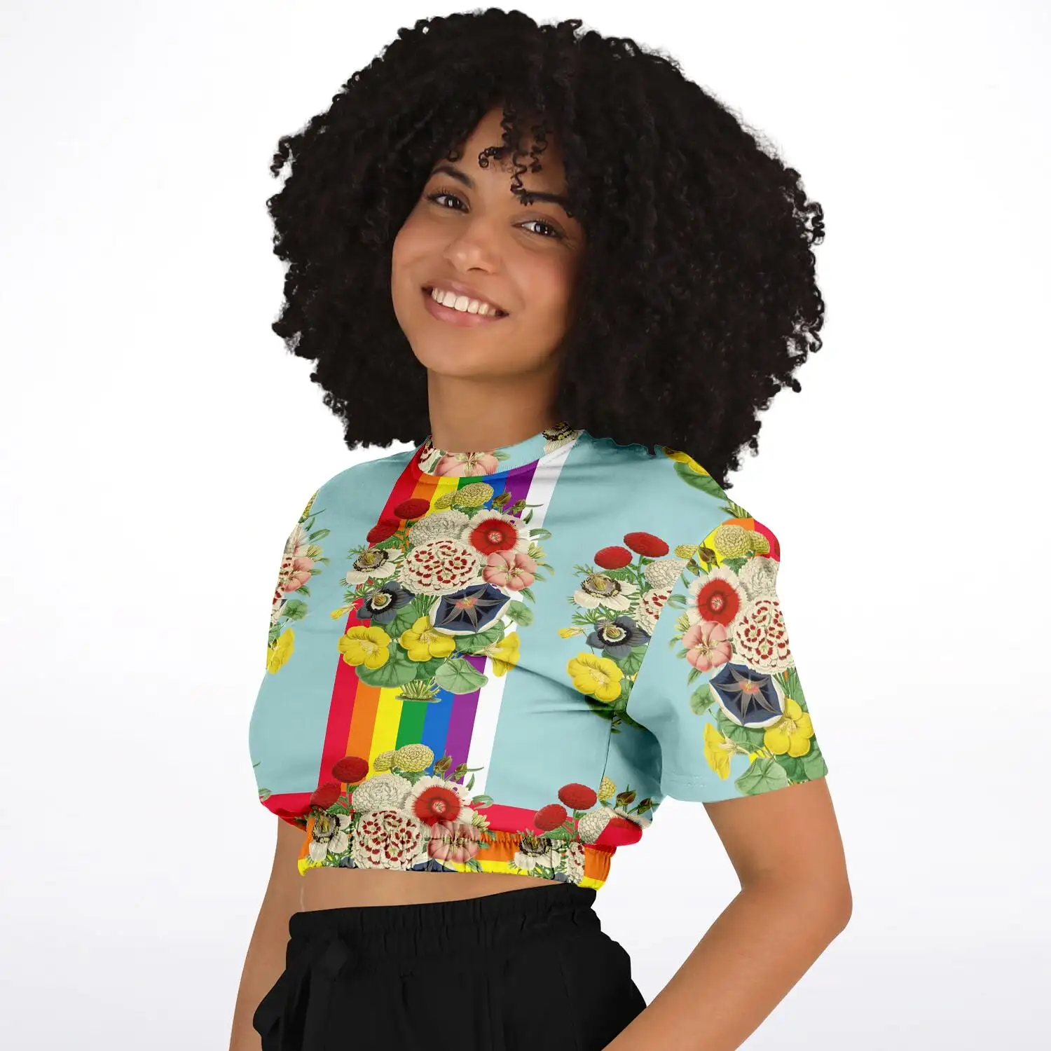 Life in Technicolor Short Sleeve Cropped Eco-Poly Sweater