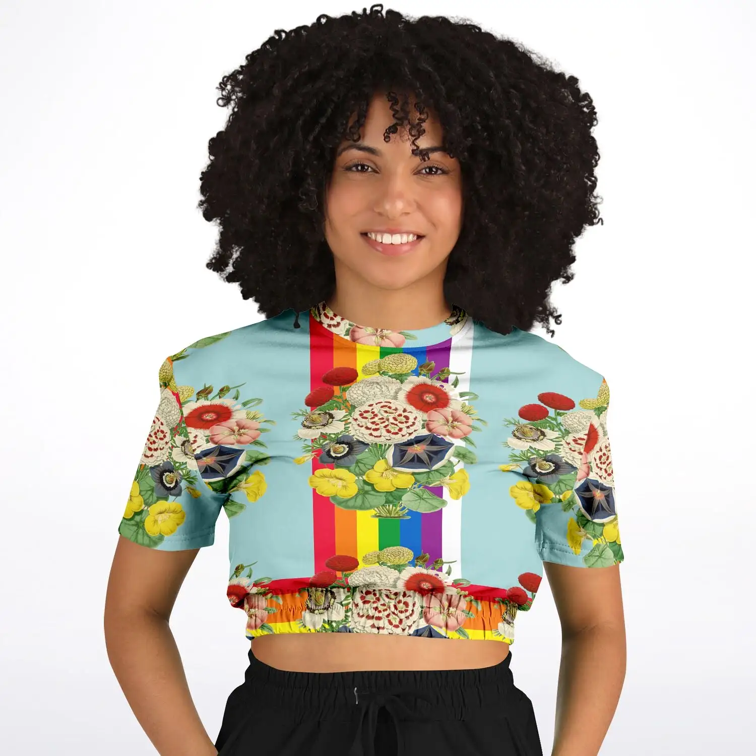 Life in Technicolor Short Sleeve Cropped Eco-Poly Sweater