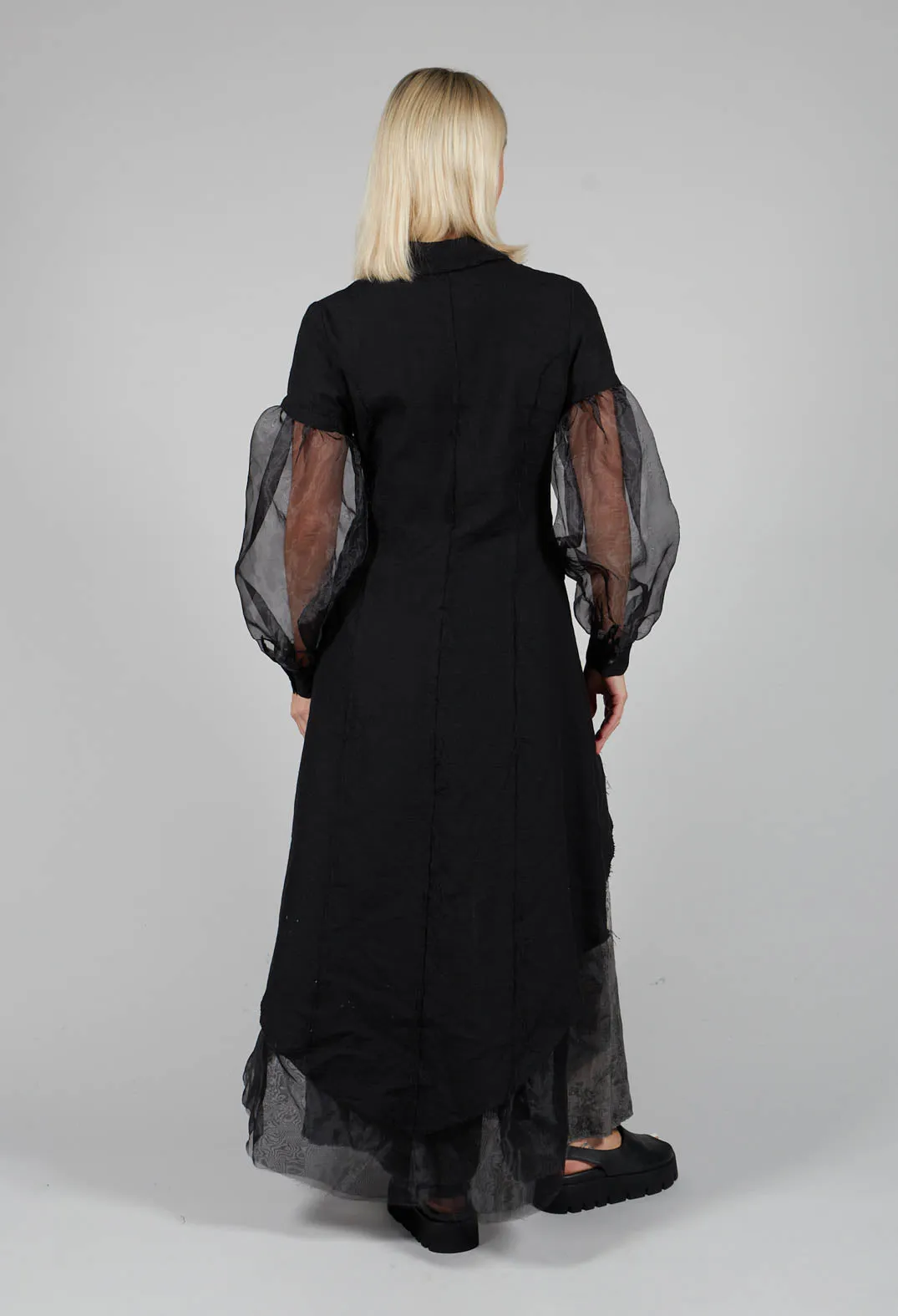 Longline Coat with Organza Sleeves in Nero