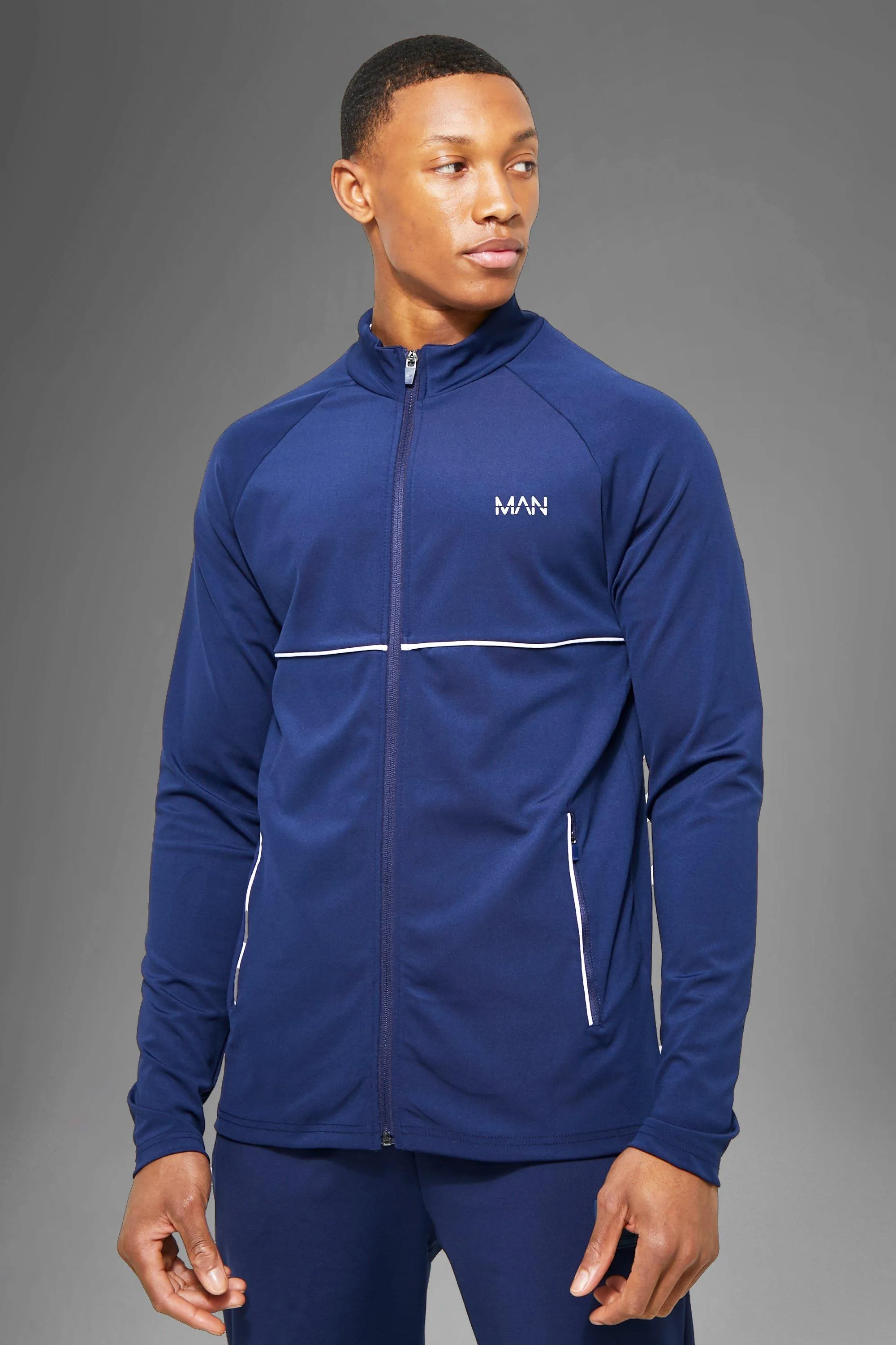 Man Active Gym Piping Detail Track Jacket | boohooMAN UK