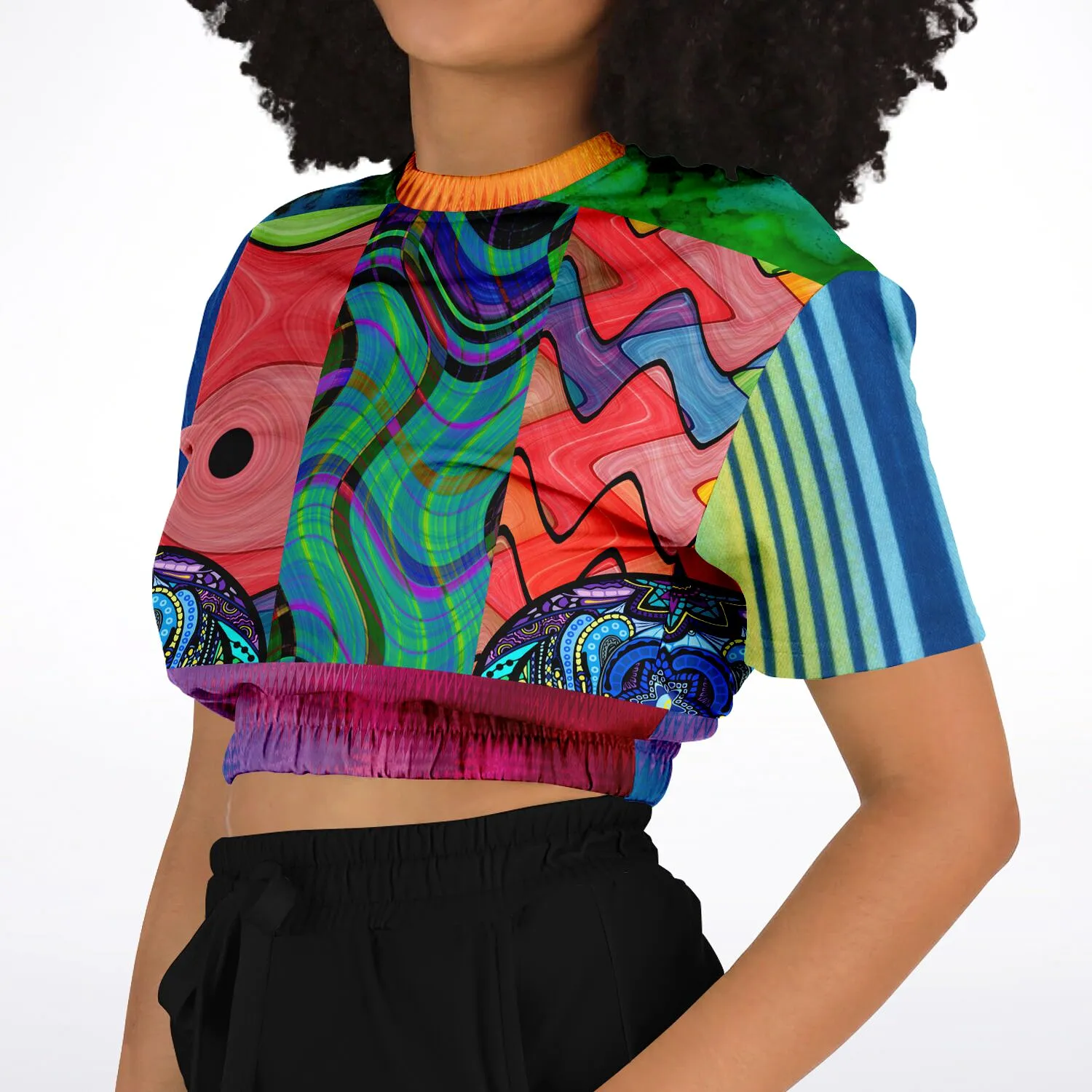 Me So Psychedelic Short Sleeve Cropped Eco-Poly Sweater