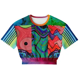 Me So Psychedelic Short Sleeve Cropped Eco-Poly Sweater