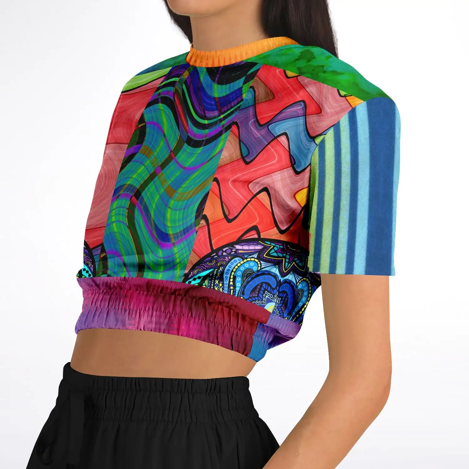 Me So Psychedelic Short Sleeve Cropped Eco-Poly Sweater