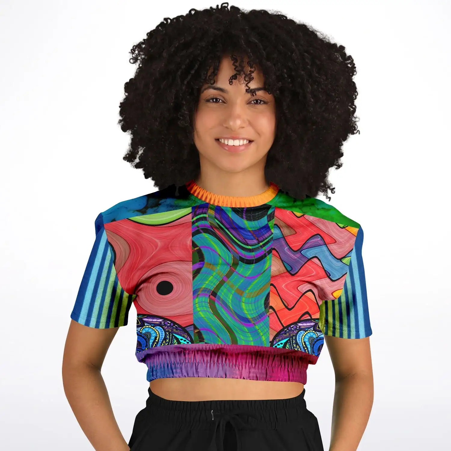 Me So Psychedelic Short Sleeve Cropped Eco-Poly Sweater