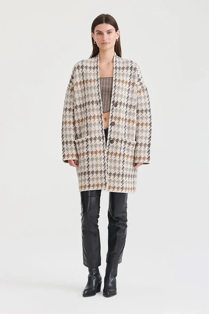 NAADAM - Luxe Houndstooth Jacquard Coat - Oatmeal Combo