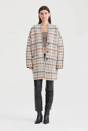 NAADAM - Luxe Houndstooth Jacquard Coat - Oatmeal Combo