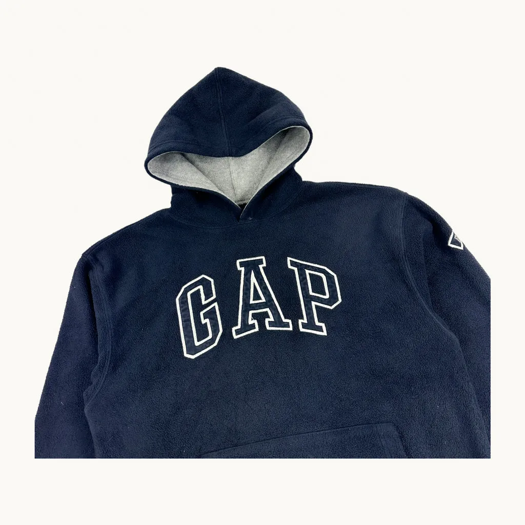 Navy Blue 90s GAP Spellout Fleece Hoodie Sweatshirt (M)