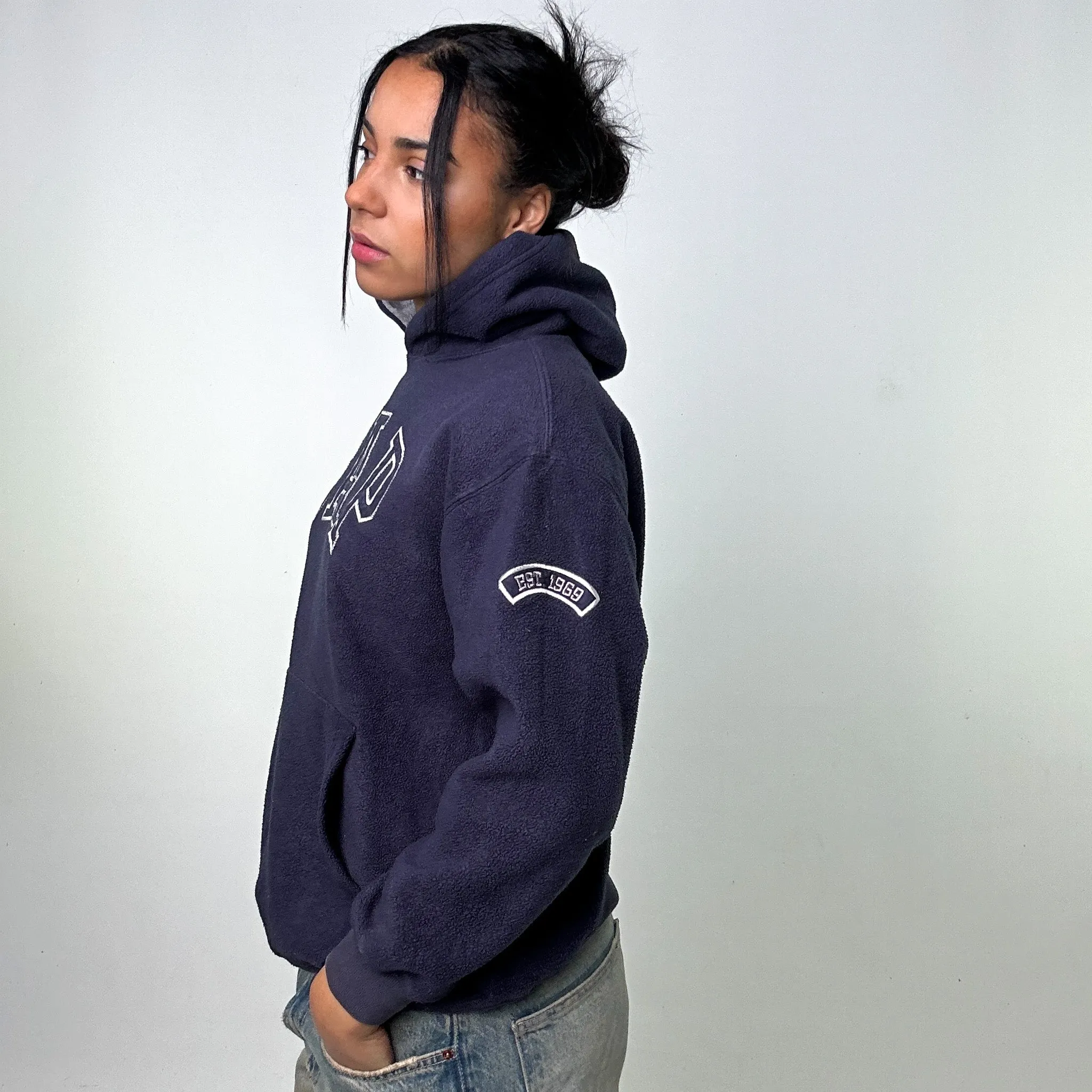 Navy Blue 90s GAP Spellout Fleece Hoodie Sweatshirt (M)