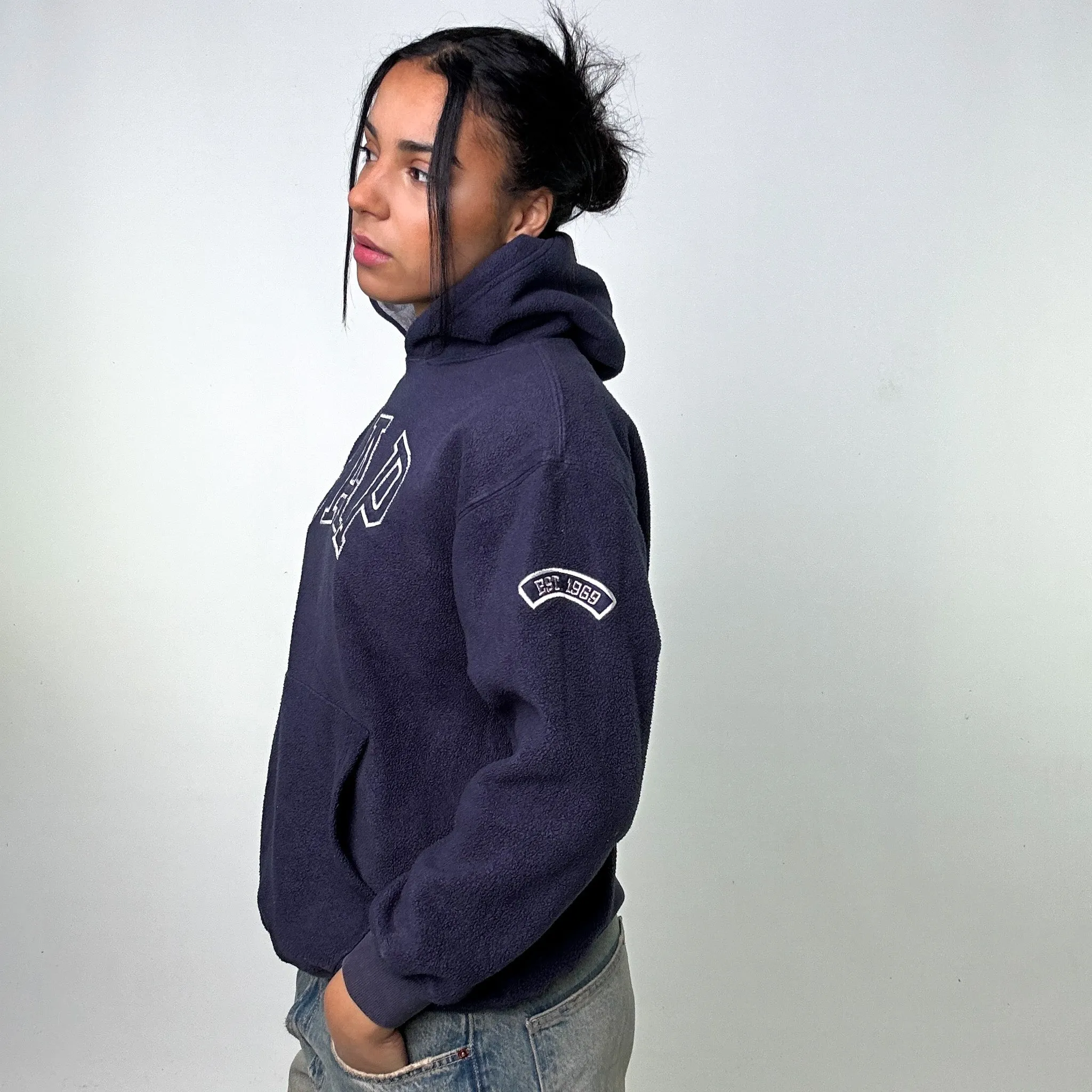 Navy Blue 90s GAP Spellout Fleece Hoodie Sweatshirt (M)