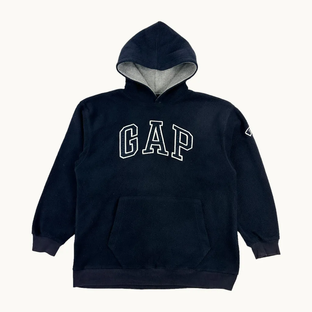 Navy Blue 90s GAP Spellout Fleece Hoodie Sweatshirt (M)