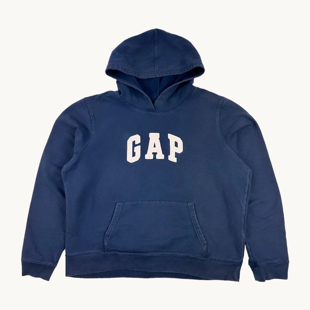 Navy Blue 90s GAP Spellout Hoodie Sweatshirt (M)