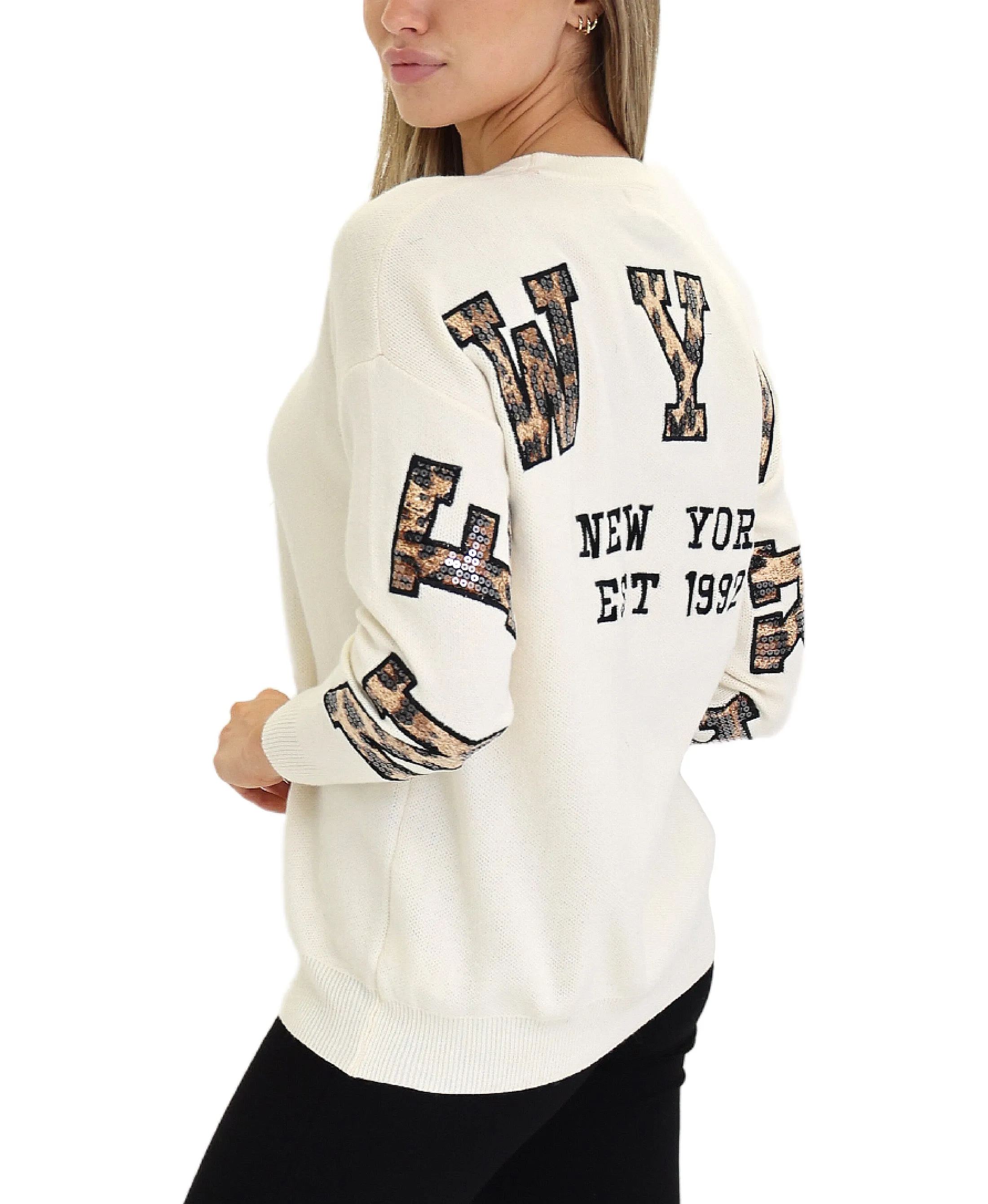 'NEW YORK' Leopard Sweater