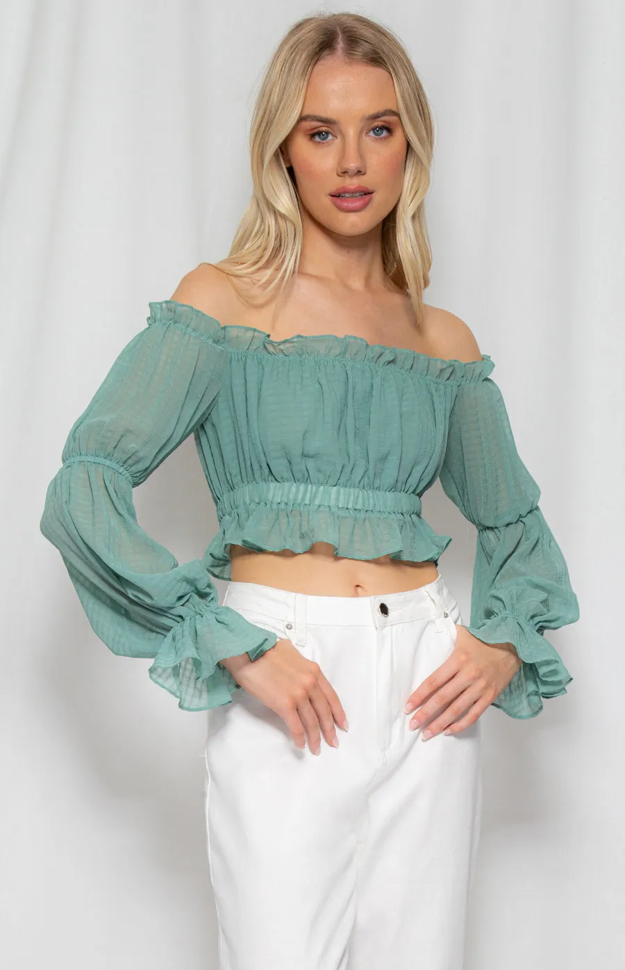 Off the Shoulder Top with Ruche Detail (WTO201A) 