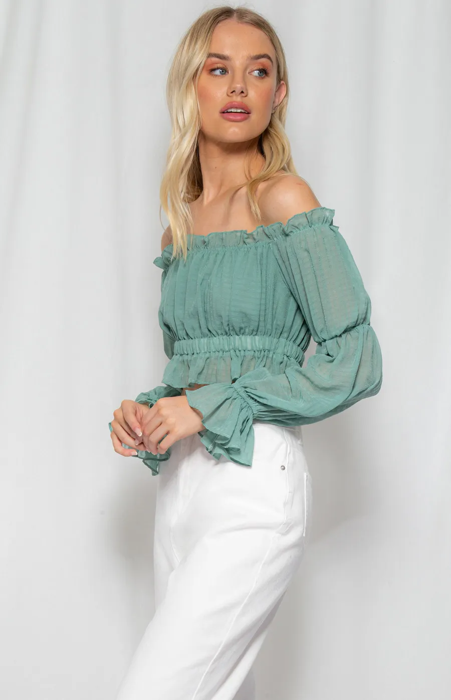 Off the Shoulder Top with Ruche Detail (WTO201A) 