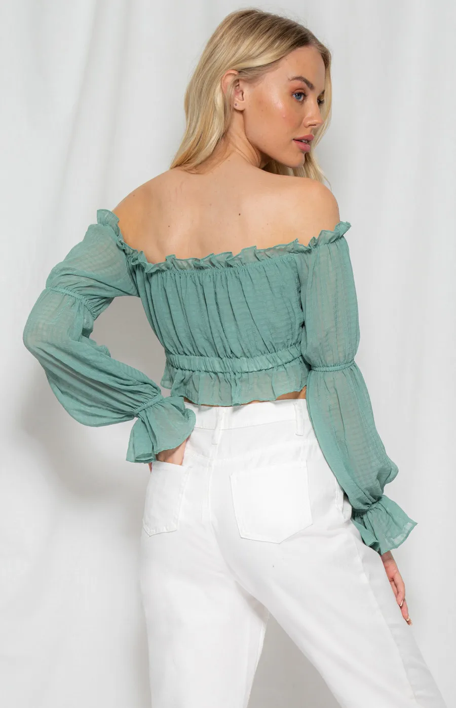 Off the Shoulder Top with Ruche Detail (WTO201A) 