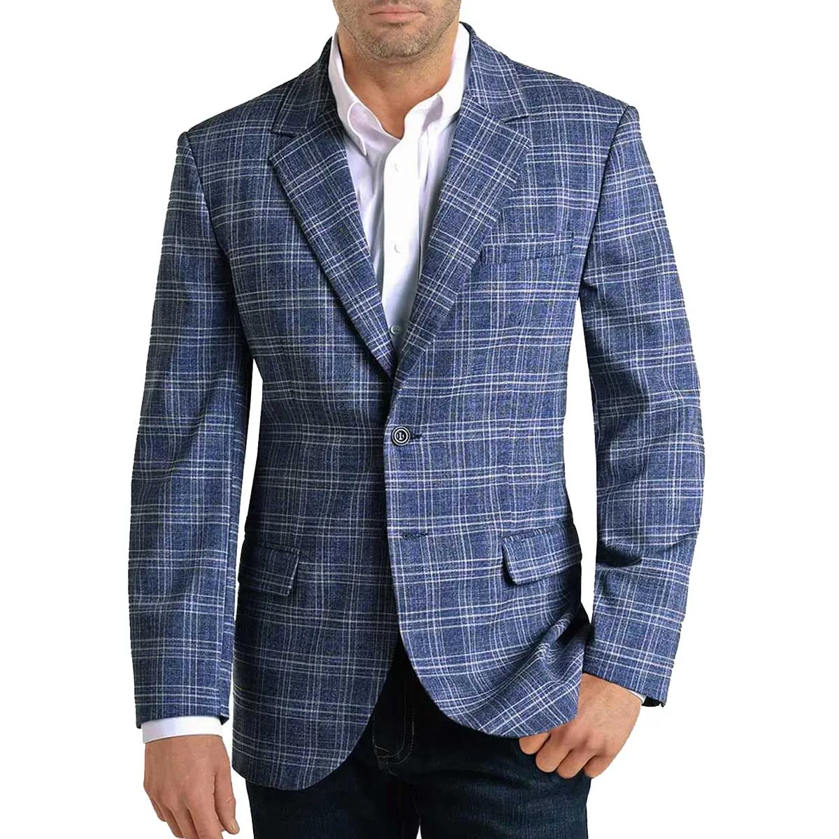 Panhandle Slim Mens Blue Plaid Sports Coat