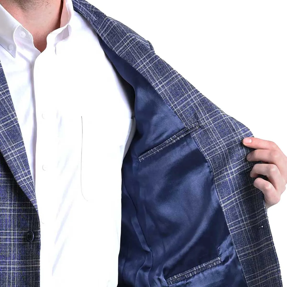 Panhandle Slim Mens Blue Plaid Sports Coat