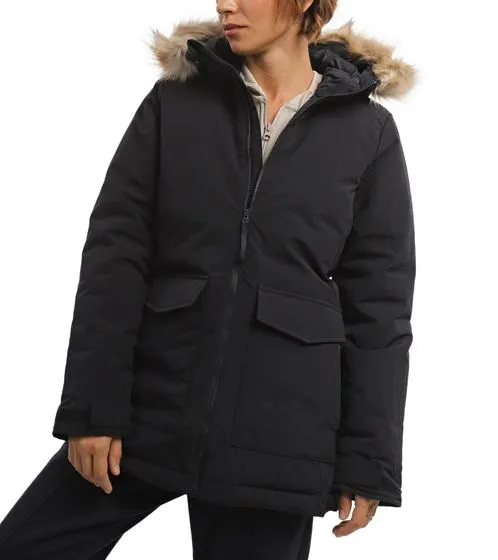 Parka de mujer adidas con capucha y borde de pelo extraíble chaqueta de invierno reciclada IJ8260 negro