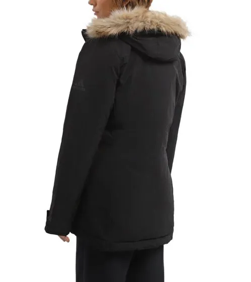 Parka de mujer adidas con capucha y borde de pelo extraíble chaqueta de invierno reciclada IJ8260 negro