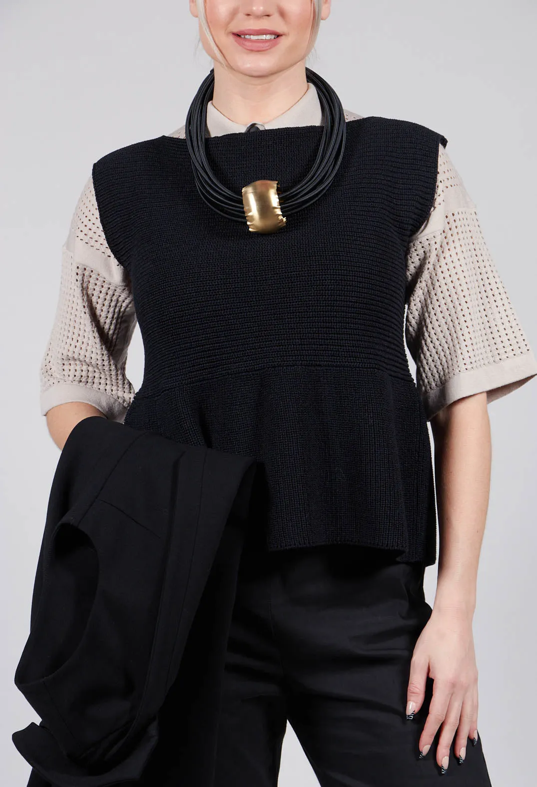 Peplum Sweater Vest in Black