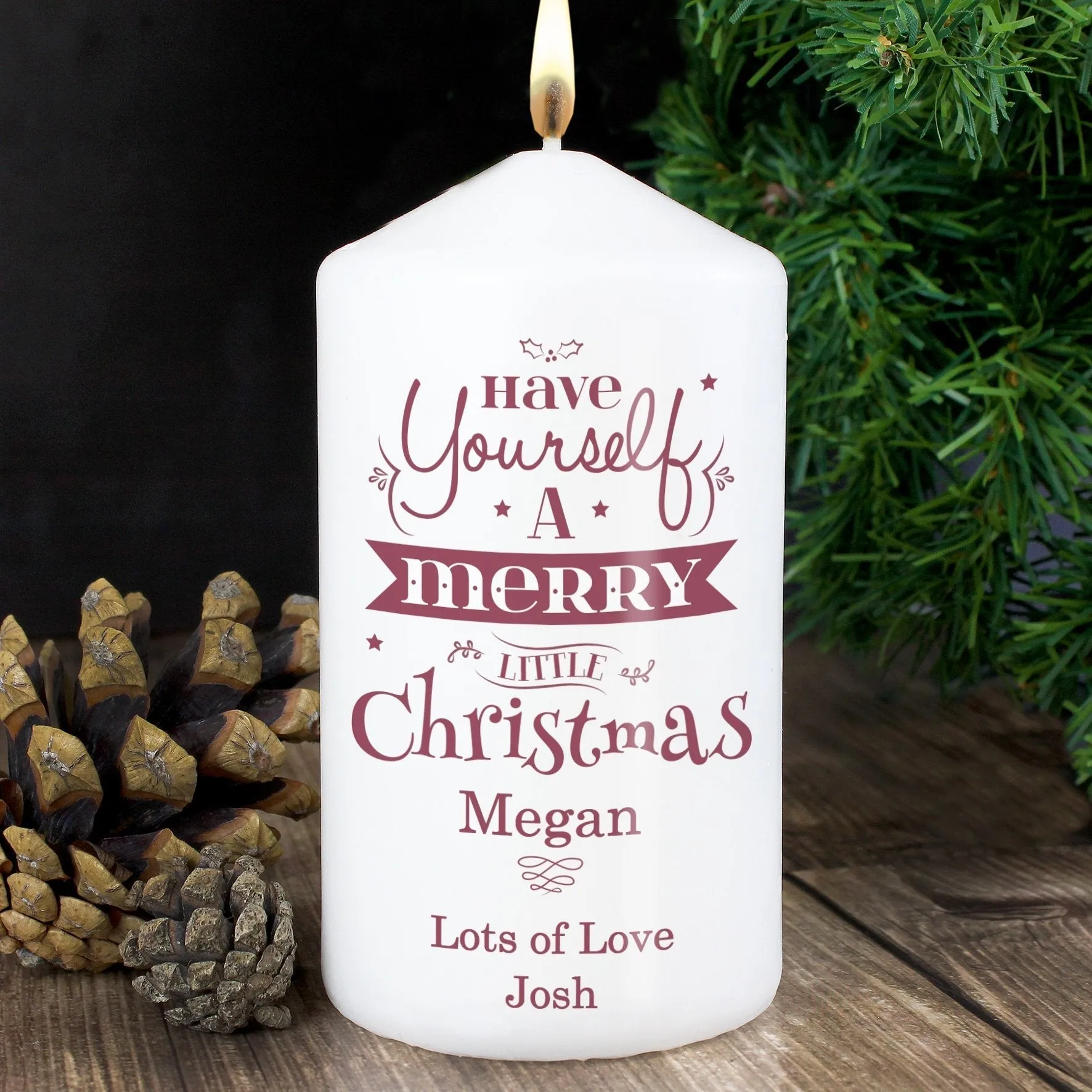 Personalised Merry Little Christmas Pillar Candle