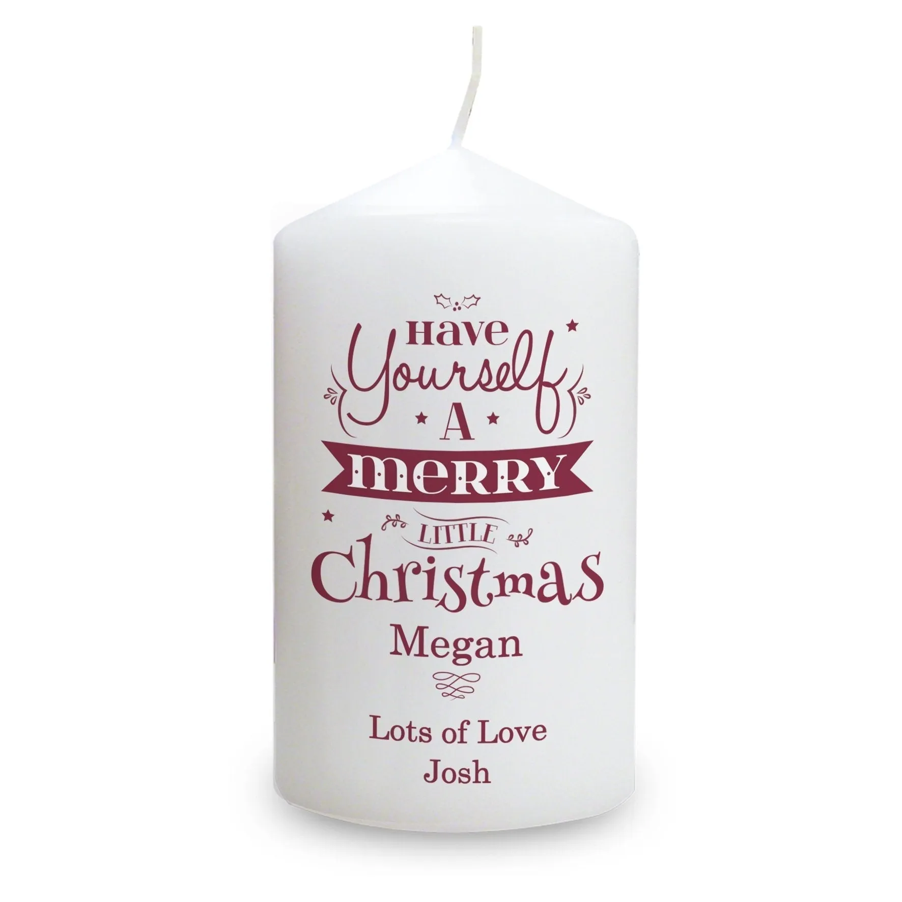 Personalised Merry Little Christmas Pillar Candle