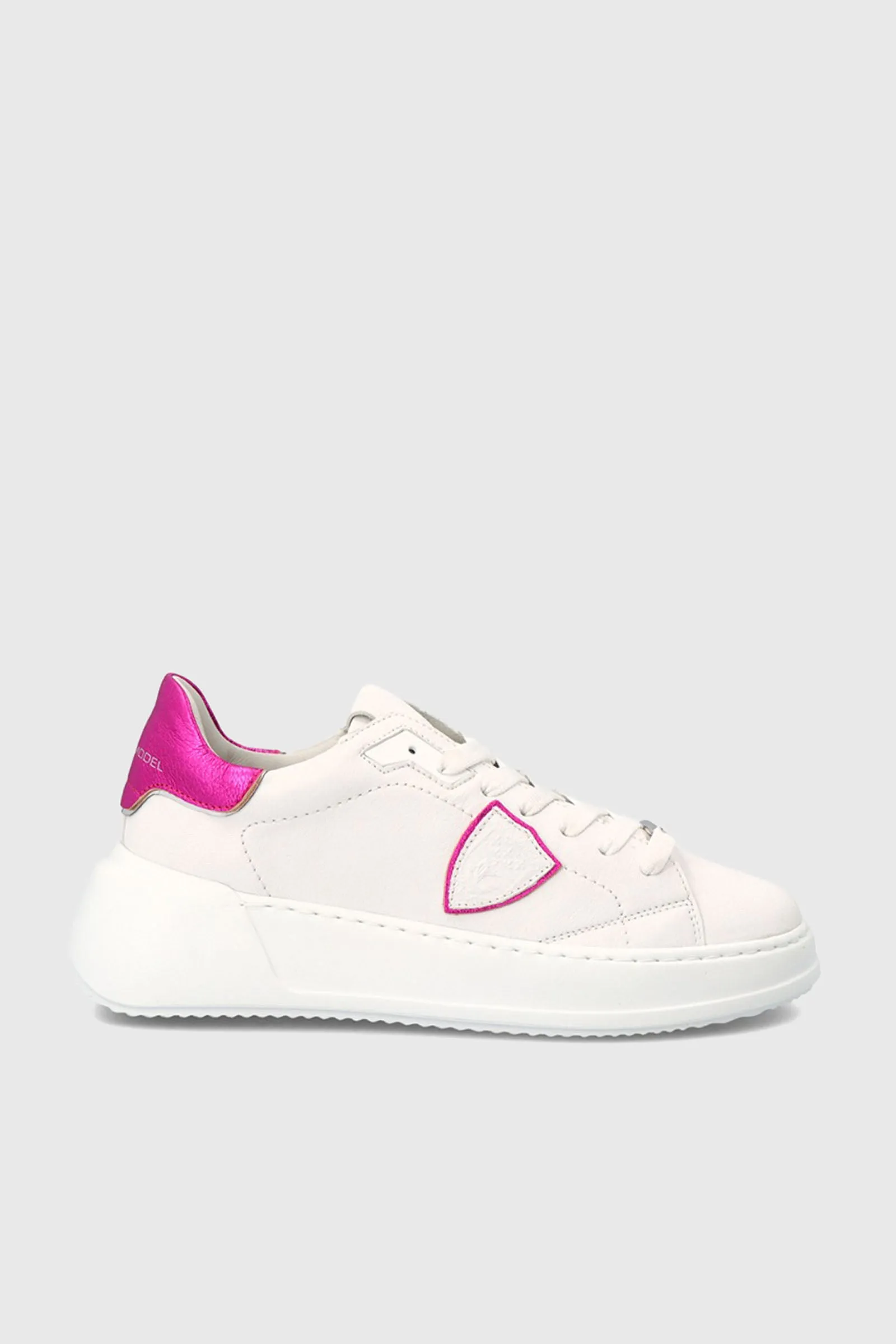 Philippe Model Sneaker Tres Temple Doux Metal Blanc Fucsia in Pelle Bianco