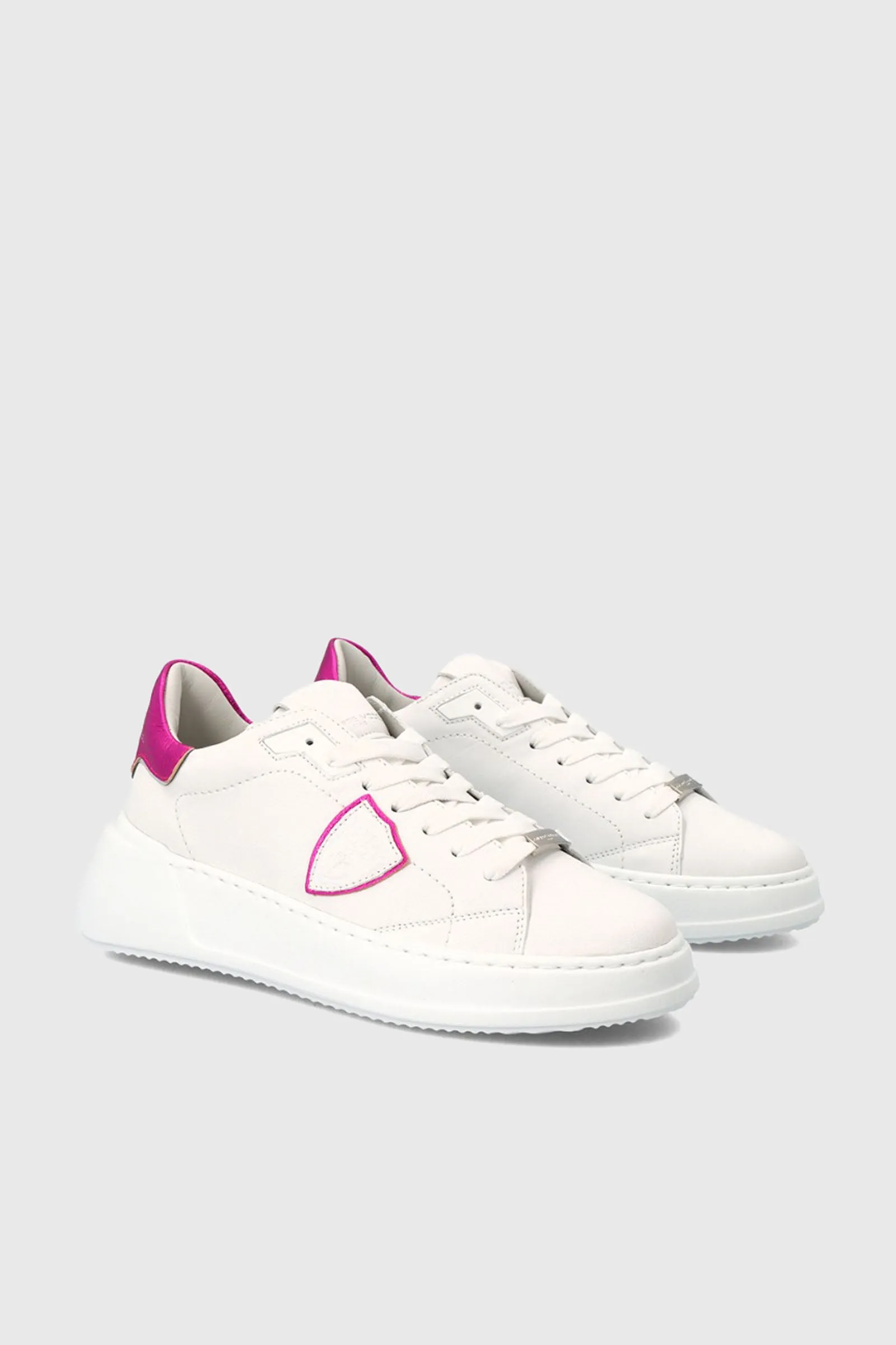 Philippe Model Sneaker Tres Temple Doux Metal Blanc Fucsia in Pelle Bianco