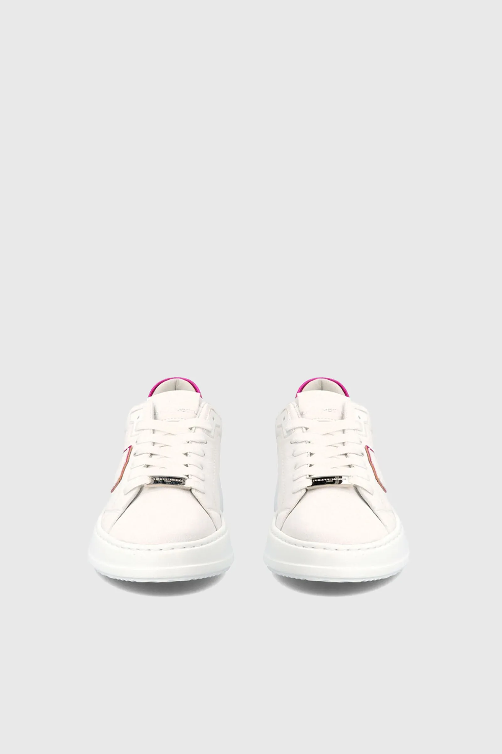 Philippe Model Sneaker Tres Temple Doux Metal Blanc Fucsia in Pelle Bianco