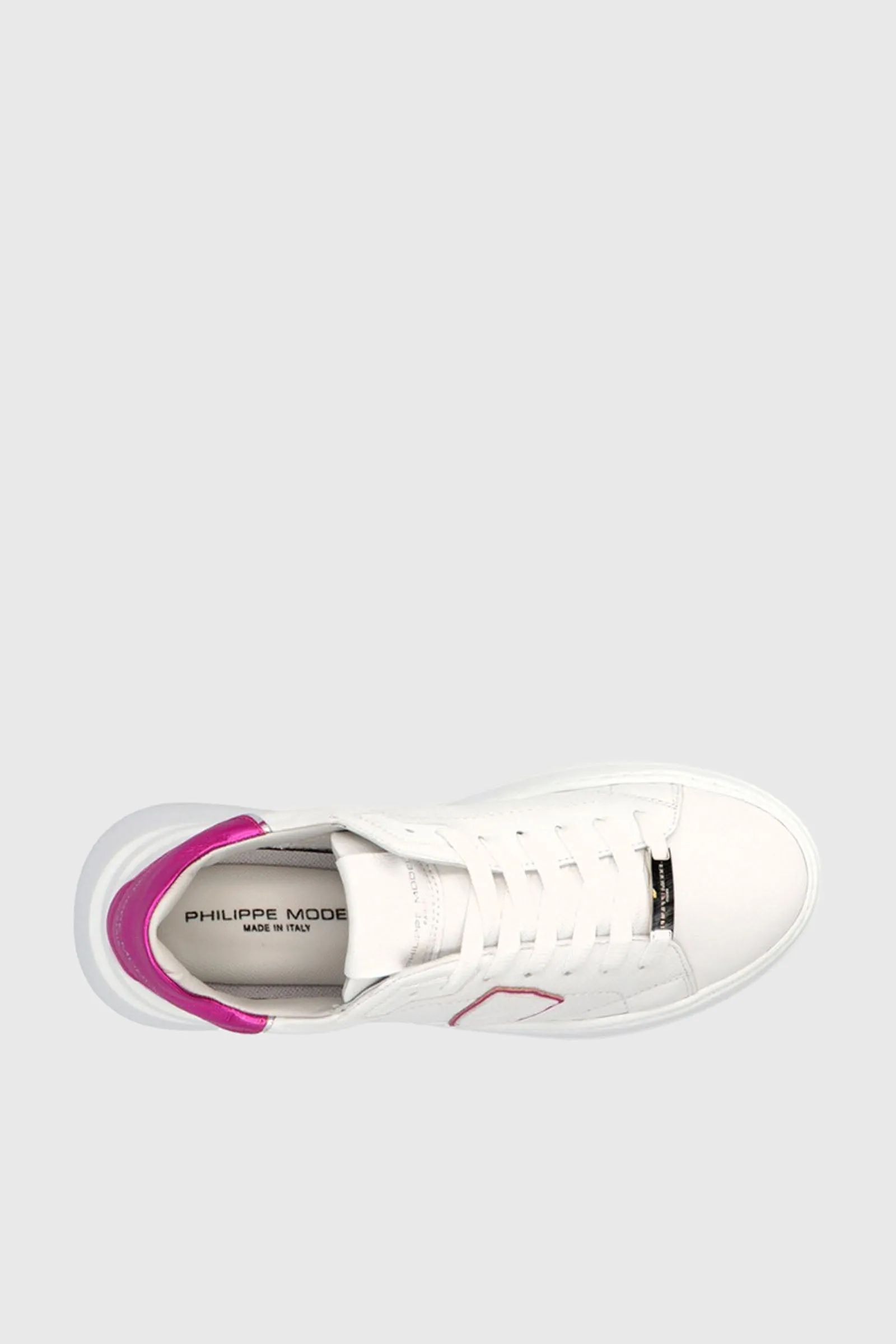 Philippe Model Sneaker Tres Temple Doux Metal Blanc Fucsia in Pelle Bianco