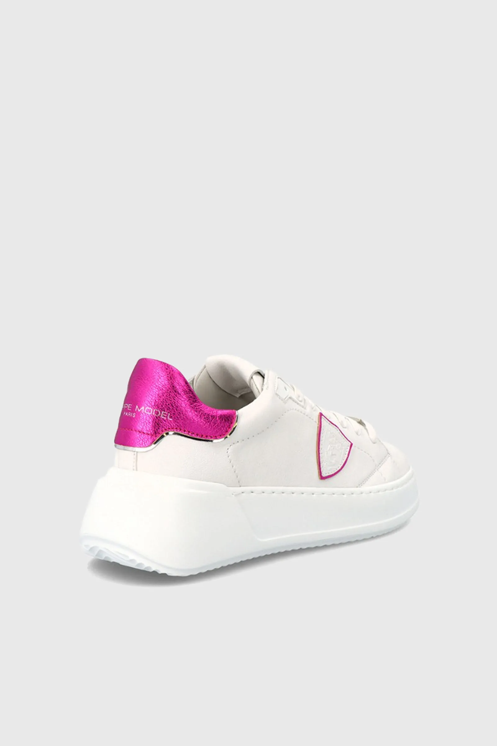 Philippe Model Sneaker Tres Temple Doux Metal Blanc Fucsia in Pelle Bianco