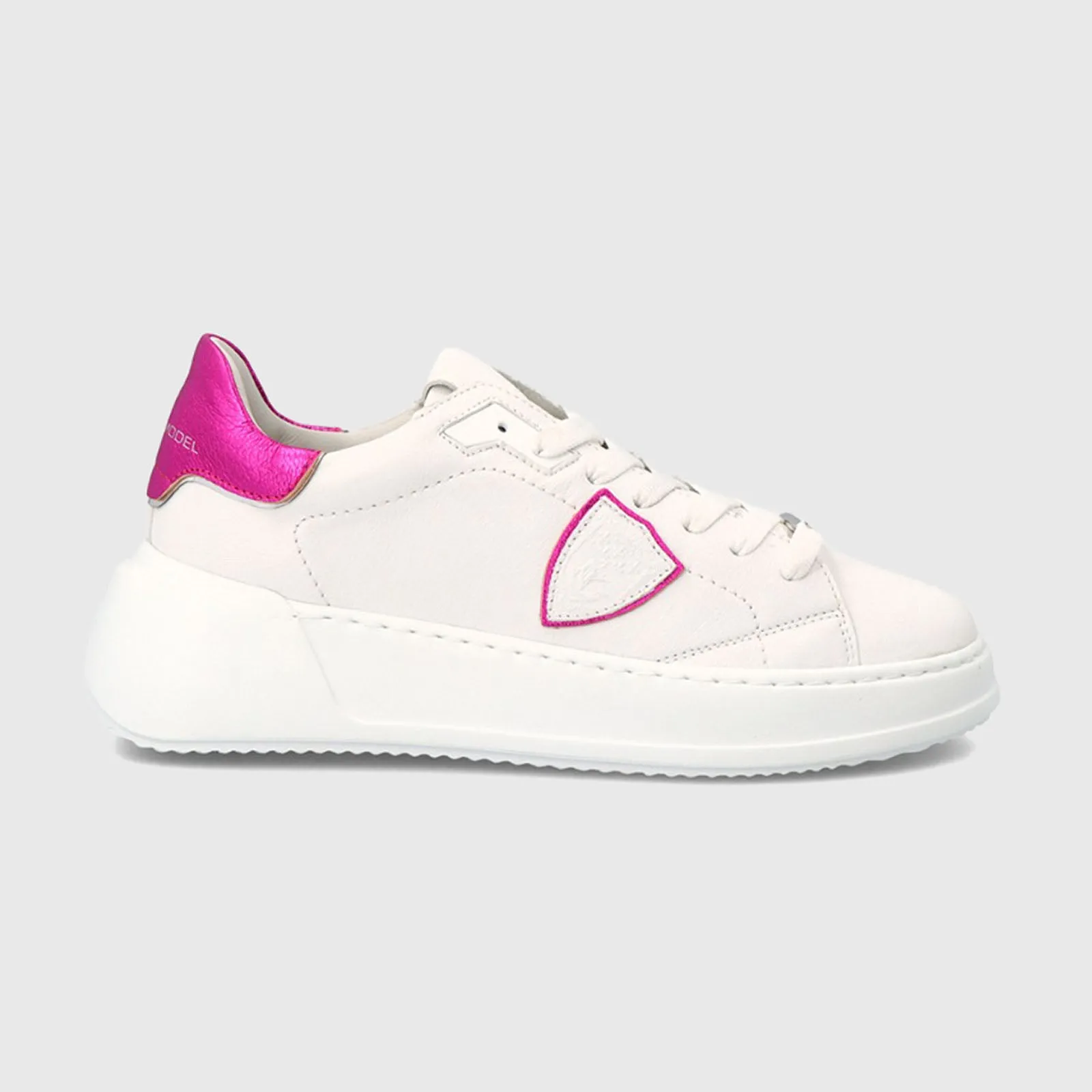 Philippe Model Sneaker Tres Temple Doux Metal Blanc Fucsia in Pelle Bianco