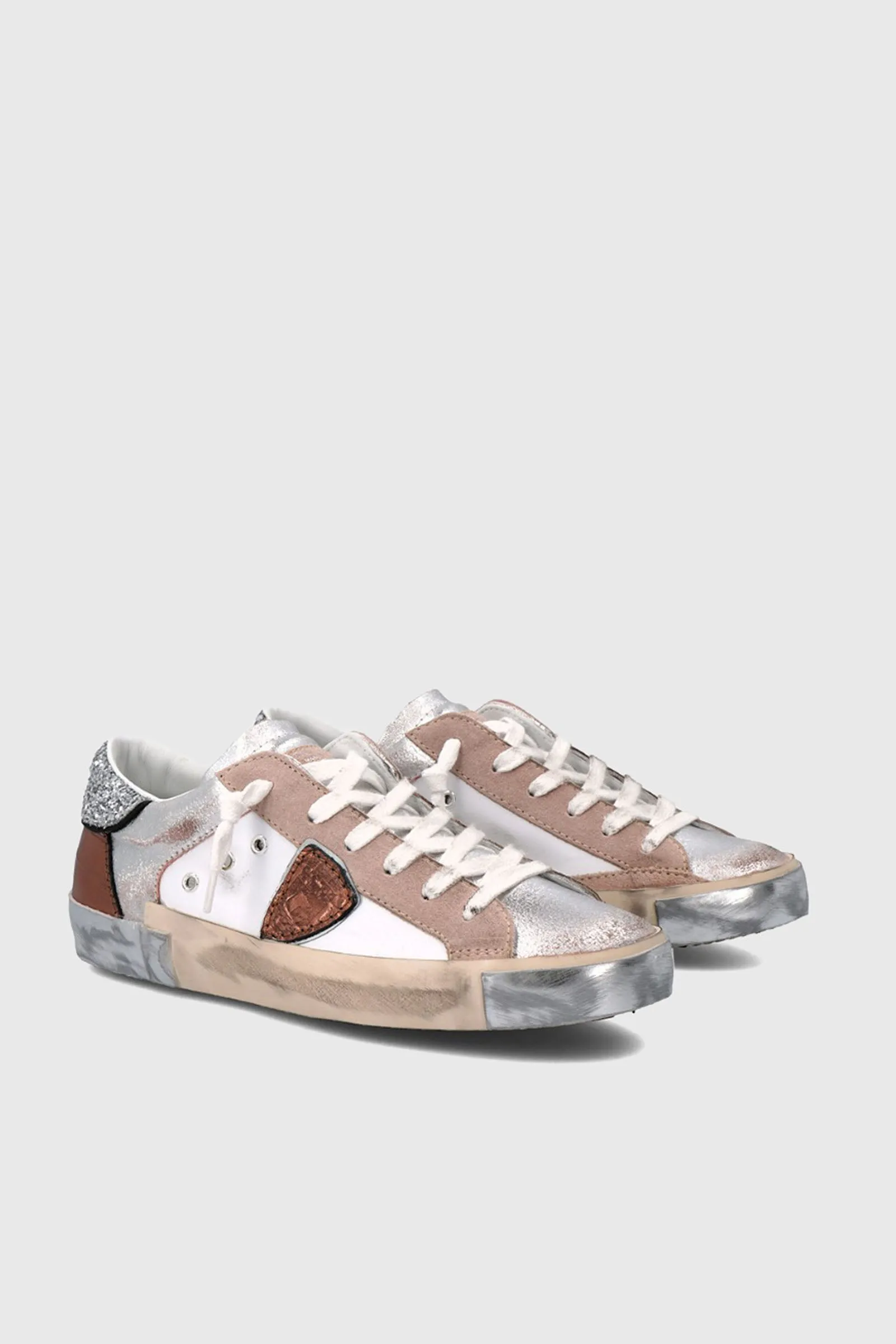 Philippe Model Sneakers PRSX Veau Croco Glitter, Pelle Bianco/Rosa