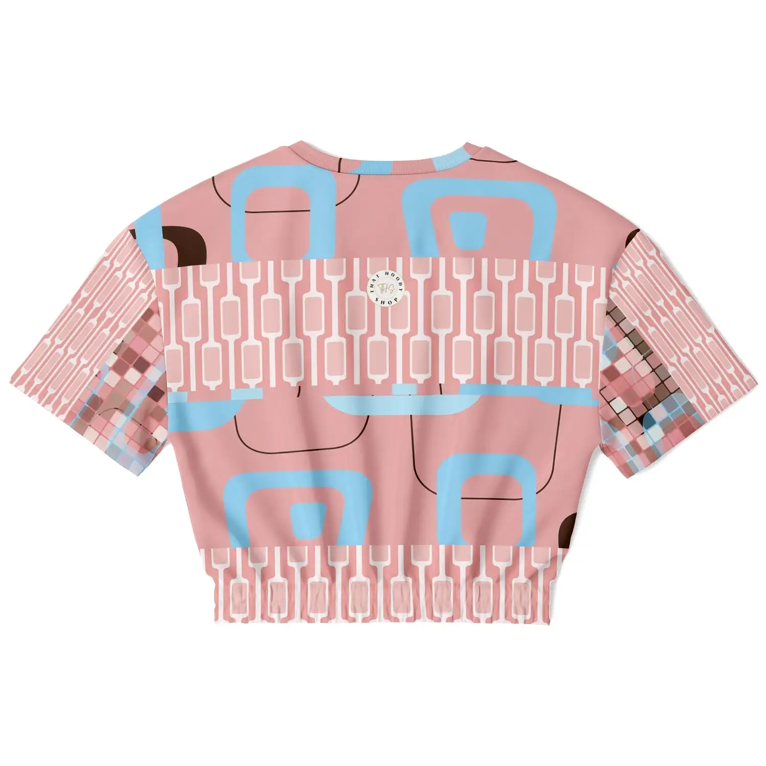 Pink Geo Gallagher Short Sleeve Cropped Eco-Poly Sweater