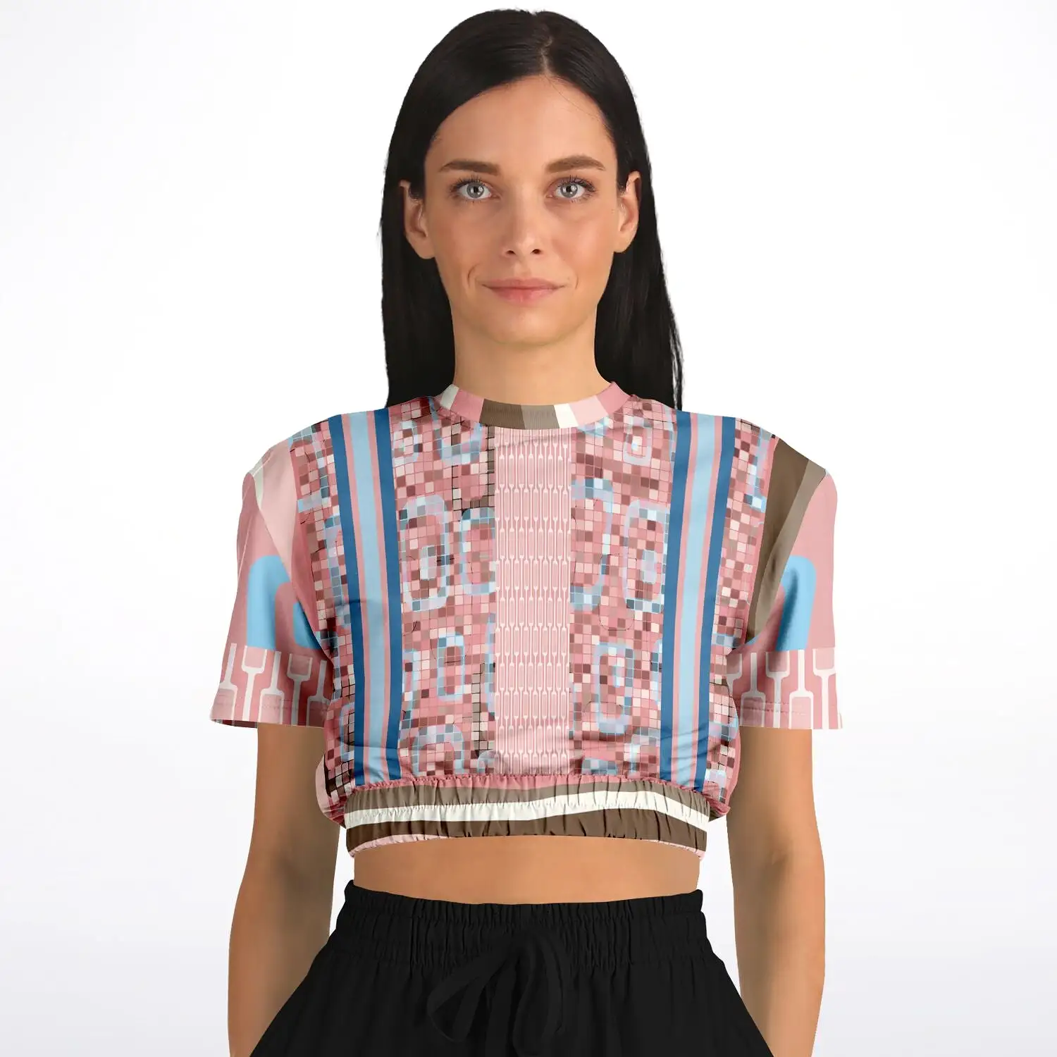 Pink Geo Holy Mosaic Short Sleeve Cropped Eco-Poly Sweater