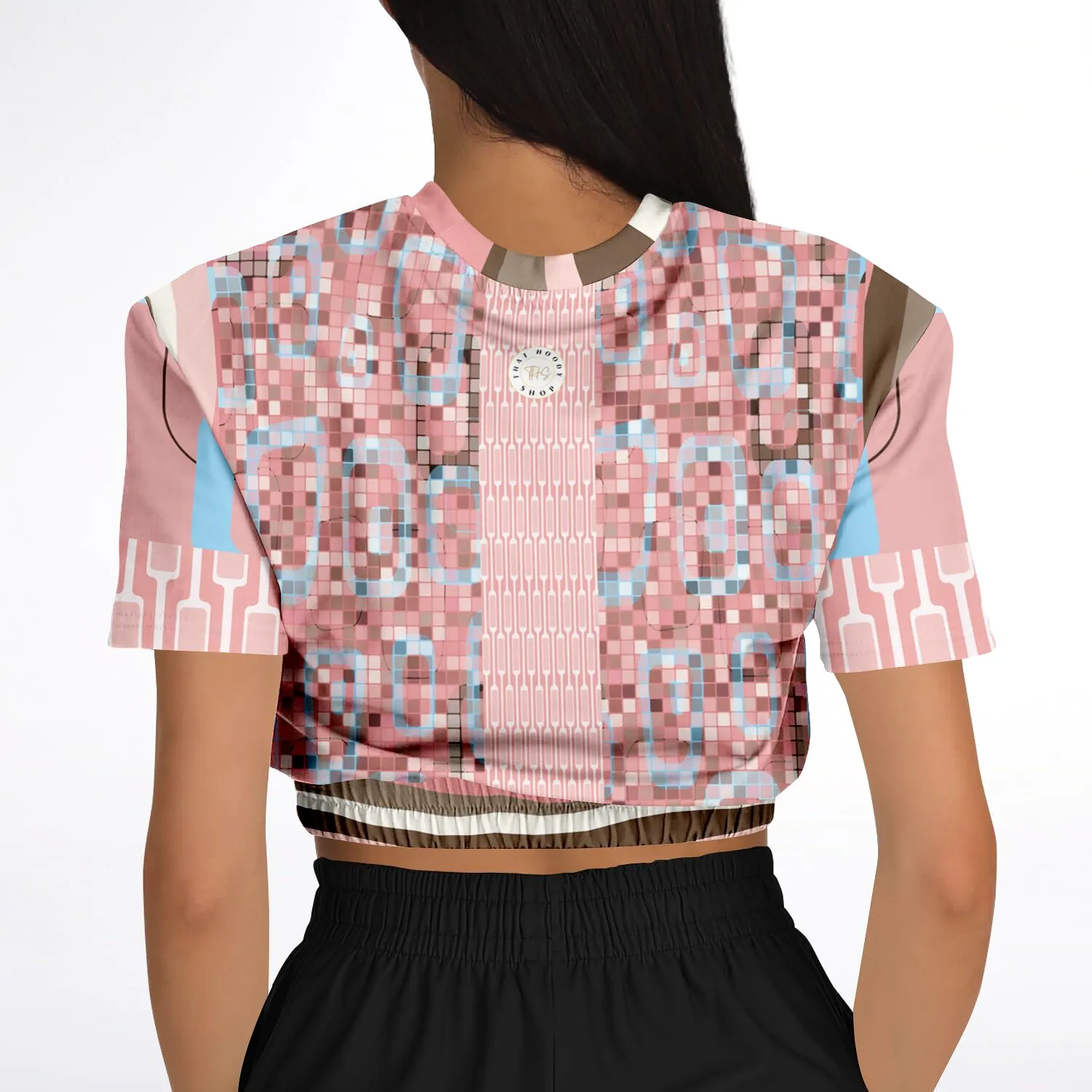 Pink Geo Holy Mosaic Short Sleeve Cropped Eco-Poly Sweater