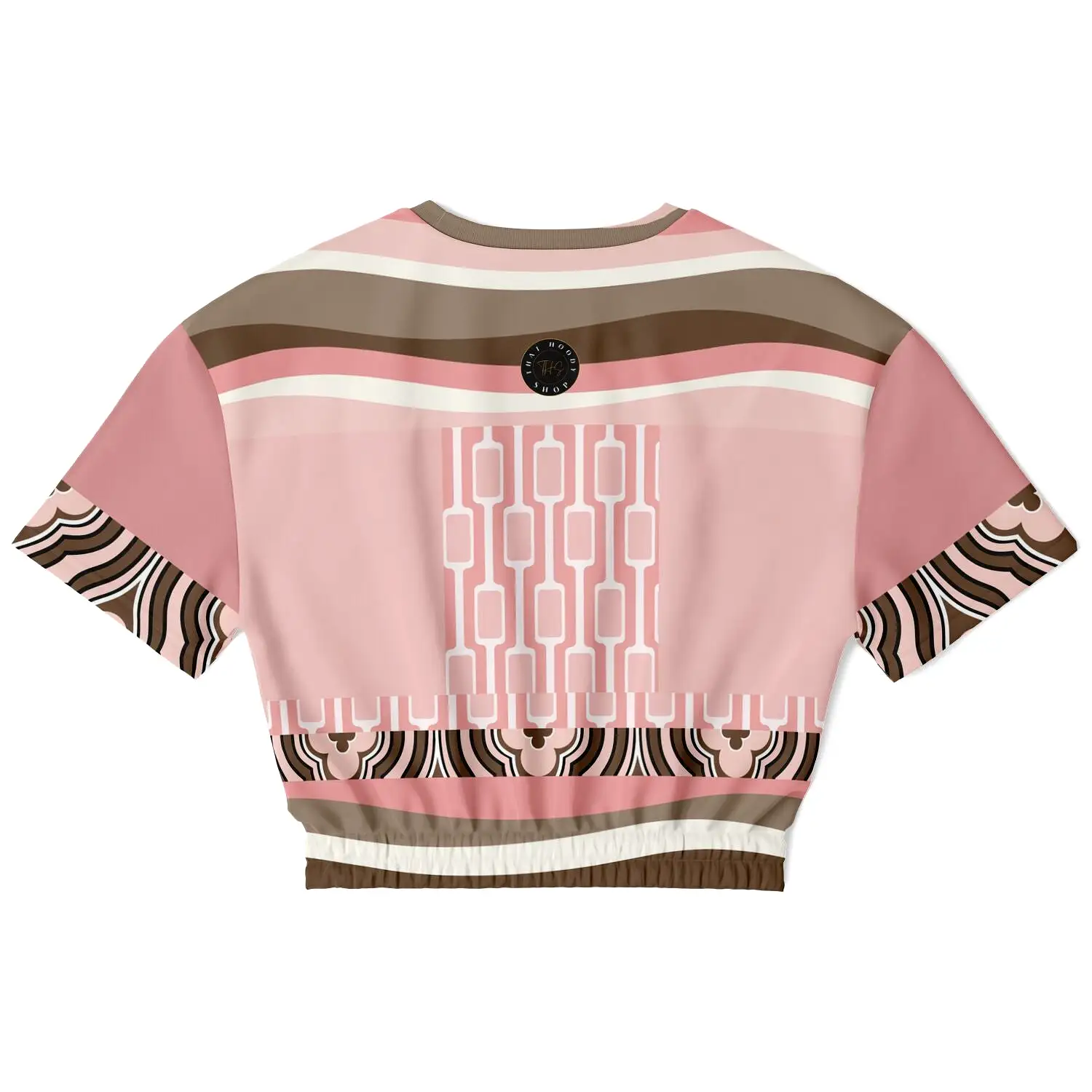 Pink Geo Zebra Short Sleeve Cropped Eco-Poly Sweater