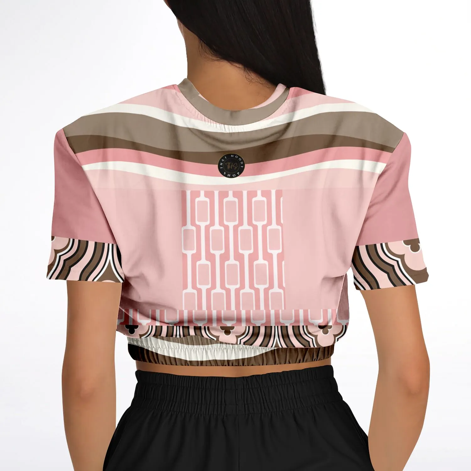 Pink Geo Zebra Short Sleeve Cropped Eco-Poly Sweater