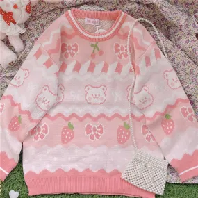 Pink strawberry & bear sweater by6214