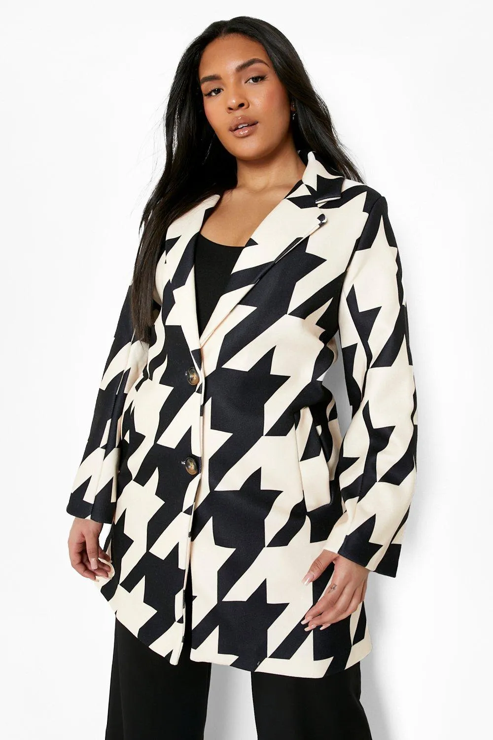 Plus Oversized Dogtooth Wool Look Coat