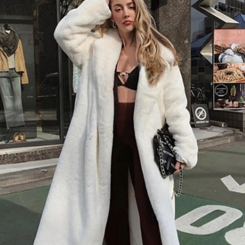 Plush Faux Rabbit Fur Coat with Loose Lapel