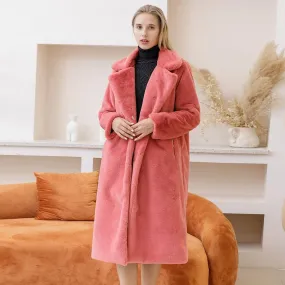 Plush Faux Rabbit Fur Coat with Loose Lapel