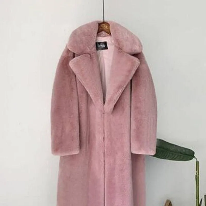 Plush Faux Rabbit Fur Coat with Loose Lapel