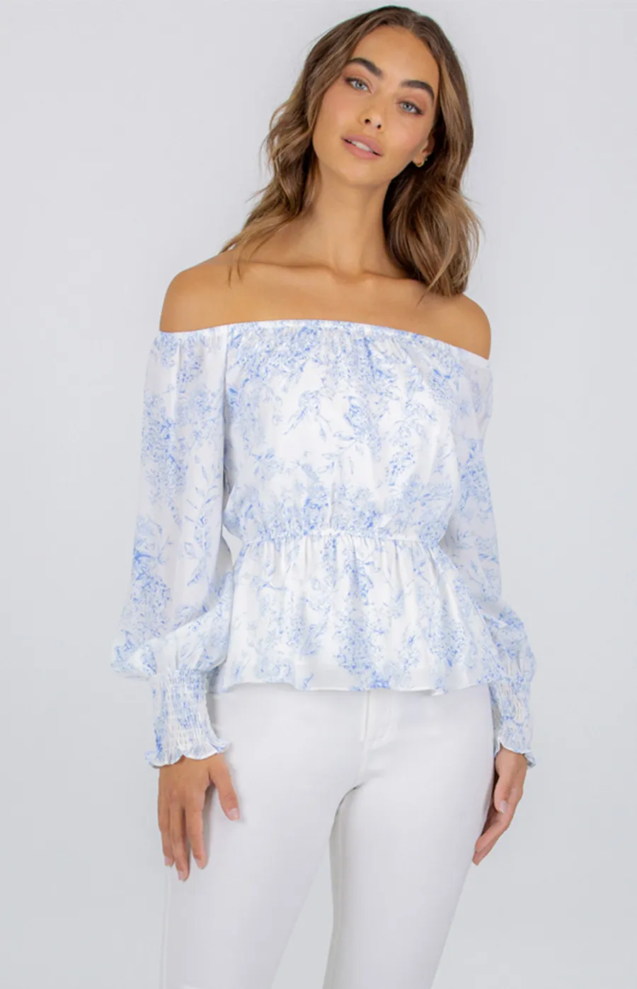 Printed Off the Shoulder Top with Elastic Waist (STO420-2A)