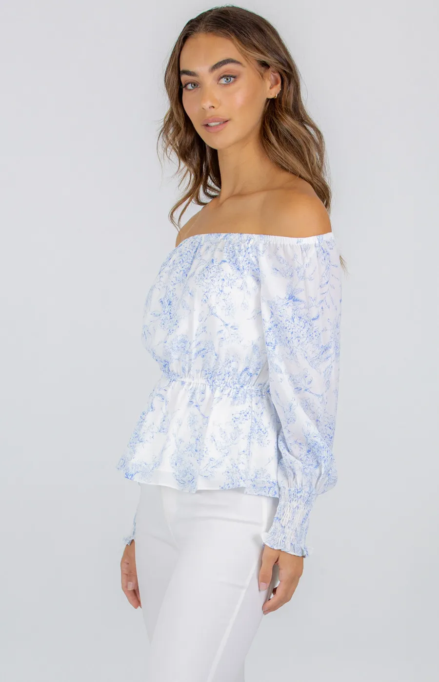 Printed Off the Shoulder Top with Elastic Waist (STO420-2A)